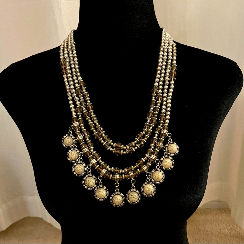 Silver Beads Four Layer Necklace